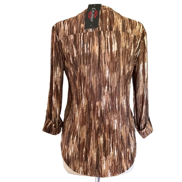 COCOMO XL Brown White 3/4 sleeve women's Pintuck Blouse top shirt - Picture 2 of 10